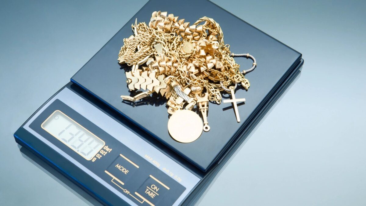 Gold jewelry on a digital scale