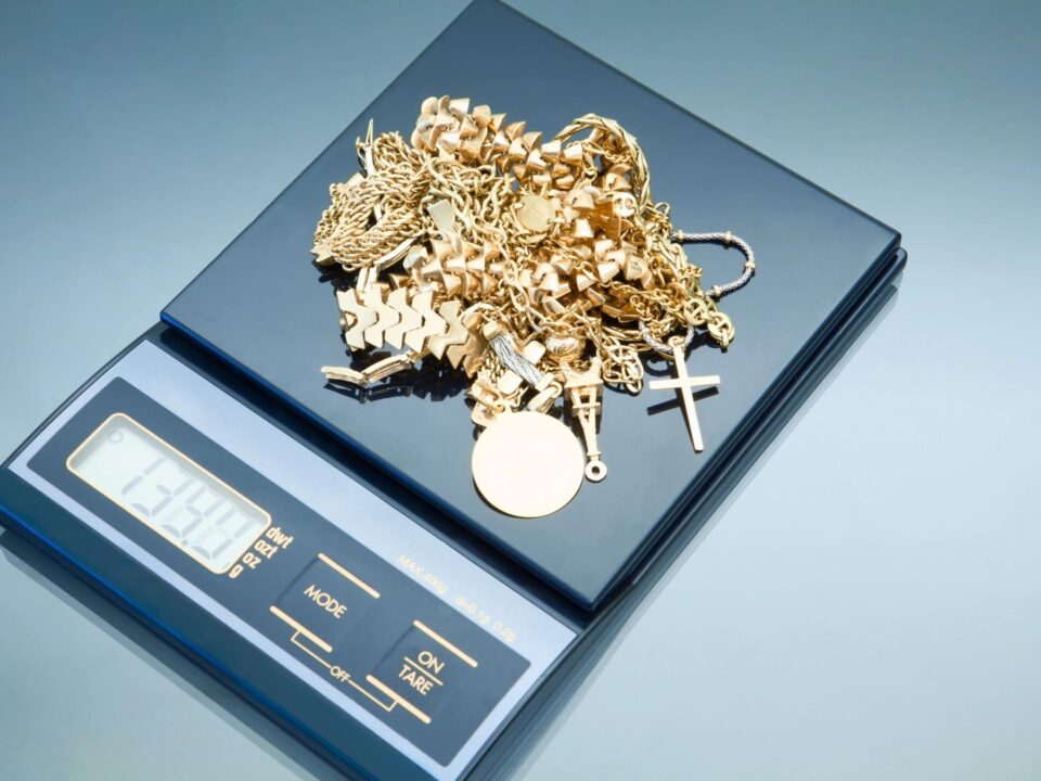 Gold jewelry on a digital scale